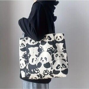 Canvas panda bear tote Cotton Large bag shopping accessory carryon